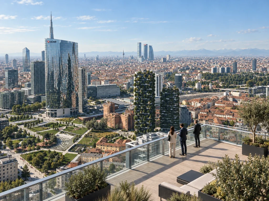 Belvedere di Palazzo Lombardia a Milano con vista panoramica sullo skyline