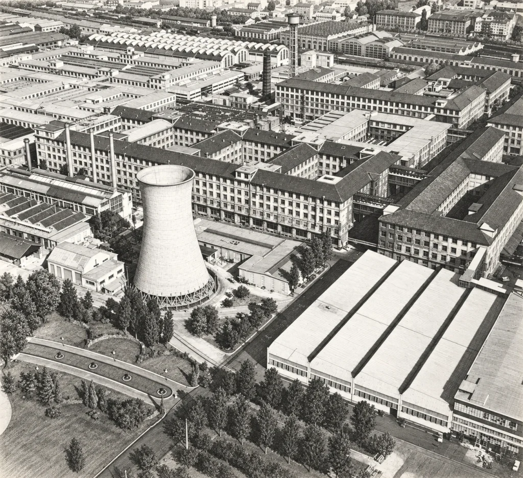 Disegno dello stabilimento Pirelli nella Bicocca di Milano