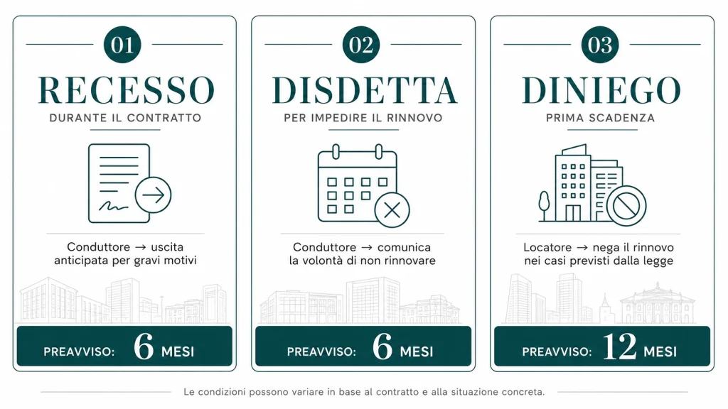 Recesso, disdetta e diniego di rinnovo nel contratto di locazione ufficio