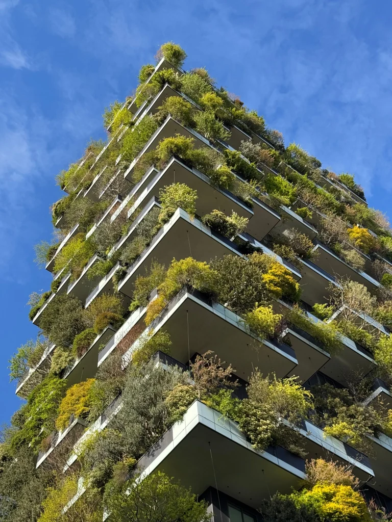 Alberi e vegetazione sulle terrazze del Bosco Verticale