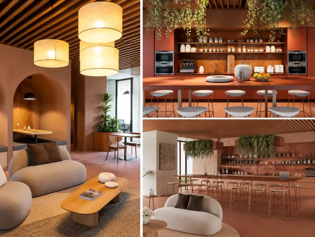 Aree comuni di Stella Santa Giulia a Milano con lounge, kitchenette attrezzata e spazi per le pause